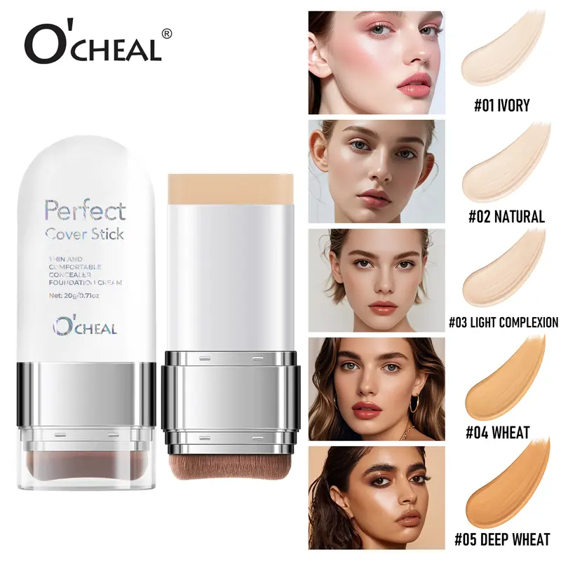 O'CHEAL 5 Shades Concealer Stick, FullCoverage Cream Makeup for Dark Circles,Blemishes and Redness, Lightweight BlendableFormula, Smooth Natural Finish, BuildableUnder Eye and Face Coverage, Easy Twist UpDesign for Daily Touch Ups and Travel