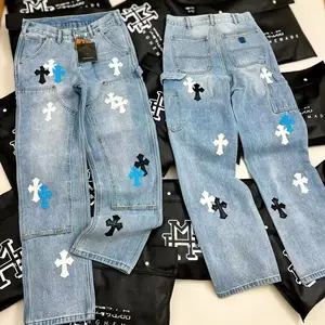 Y2K Jean, Light Wash Denim Straight Leg Washed Denim, Streetwear Vintage Workwear American Streetwear High Street Fashion Skate Pants Denim Trouser Hip Hop Casual Trendy Versatile Durable