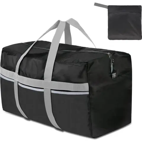 96L Classic Unisex Foldable Wheeled Travel Duffel Bag - Waterproof Nylon, Light, Compact, High Durability, Zip Closure, 3-Pocket Access, 3 Exterior Pockets, Gym Ready, Camping Use, Baggage Solution, Navy Blue Compact Multi-Use Travel Bag