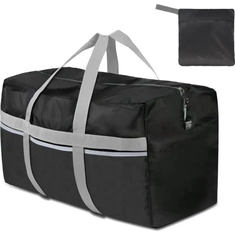 96L Classic Unisex Foldable Wheeled Travel Duffel Bag - Waterproof Nylon, Light, Compact, High Durability, Zip Closure, 3-Pocket Access, 3 Exterior Pockets, Gym Ready, Camping Use, Baggage Solution, Navy Blue Compact Multi-Use Travel Bag