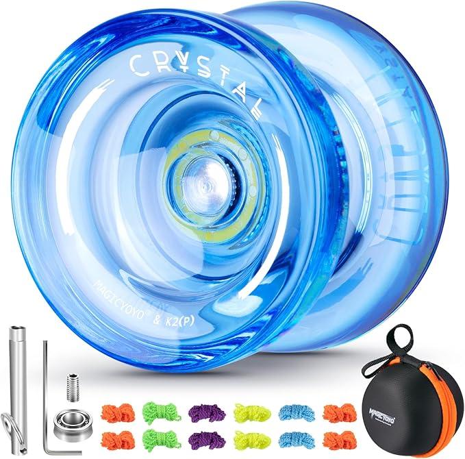 MAGICYOYO K2 Crystal - Professional Responsive Yoyo for Kids Beginners with Extra Unresponsive Yoyo Bearing, Pro Plastic Trick Yoyo for Adults+12 Yoyo Stings+Bearing Removal Tool+Storage Bag