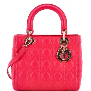Pre-owned Leather Top Handle Bags Christian Dior Lady Dior Bag Cannage Quilt Lambskin Medium by Rebag