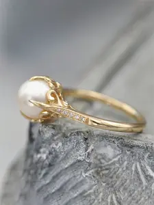 1 PC Elegant Cubic Zirconia & Faux Pearl Ring Wedding Rings For Women For Wedding Engagement Anniversary Party Jewelry Valentine's Day Gift