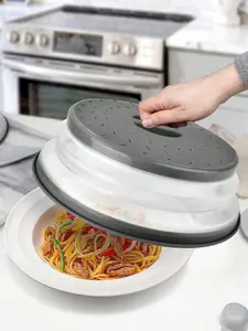 Foldable Microwave Oven Cover - Gray Durable Utensil Anti-Vapour Tool - BPA Free Non-Toxic - Size 10.5inch x 3.3inch - Microwave Safe Filter Cover for Food and Fruit