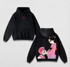 Akaza x Koyuki Demon Slayer Vintage Washed T-Shirt & Hoodie – Oversized Anime Graphic Top, Acid Wash Cotton Streetwear, Unisex Manga Apparel for True Fans