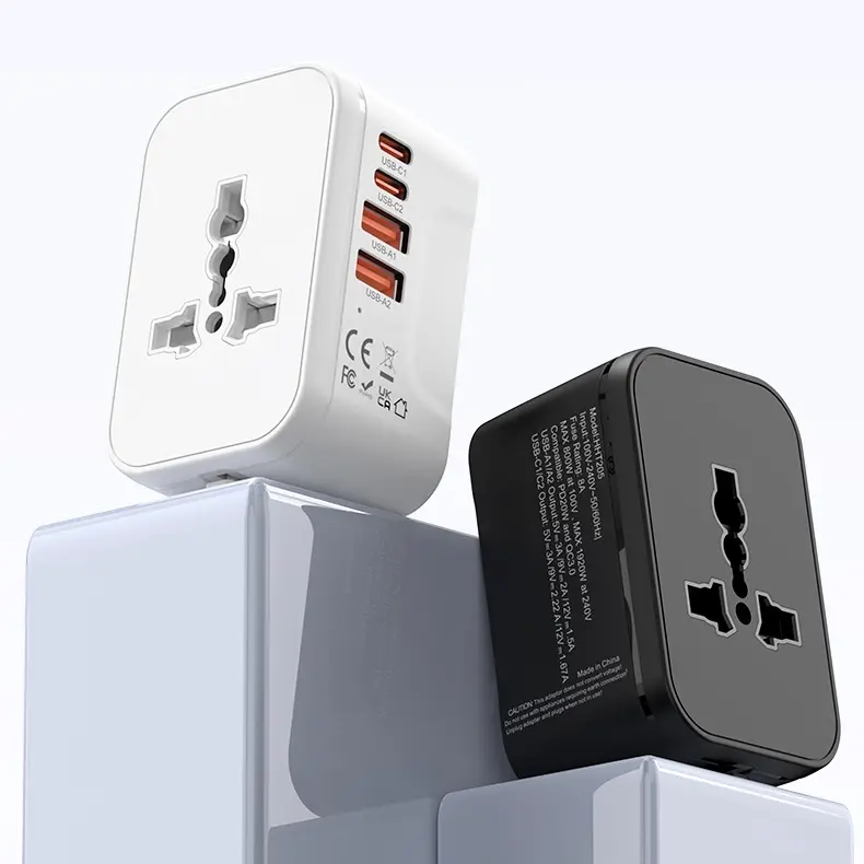 Universal Travel Adapter Plug One International Wall Charger AC Plug Adaptor with Fast Charging 2x USB-A 2x USB Type-C for USA EU UK AUS HHT205