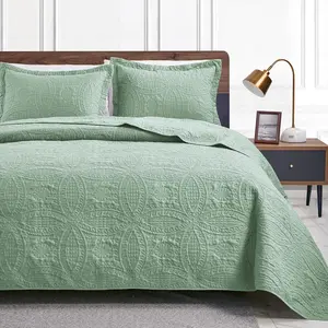California King Size Quilt Sage Bedspreads - Cal King Summer Quilt Lightweight Bedspread- Coin Pattern Coverlet for - 3 (1 Quilt, 2 Pillow Shams)