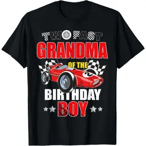 Women's birthday celebration for a 2-year-old boy, featuring a racing car theme and grandma's role in the family Graphic T-Shirt - Short Sleeve Crew Neck Regular Fit Casual Wear