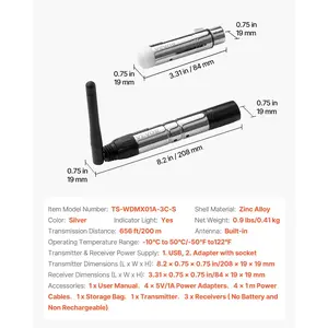 VEVOR DMX Wireless Receiver, 3 Receivers 1 Transmitter, 2.4G ISM Band, 656 ft Transmission Range, with Bag and Adapter, Wireless Stage Lighting Control, for LED Stage Party DJ Bar Lighting, Silver