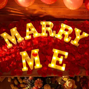 Marry Me Letters Light Proposal Decorations Set Includes 7 LED 6.3" x 5.5" Marry Me Sign and 1000 Rose Petals for Proposal Engagement Wedding(Yellow Light, Red)