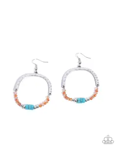 Authentic Advocate - Orange and Turquoise Seed Bead Silver Earrings - Paparazzi
