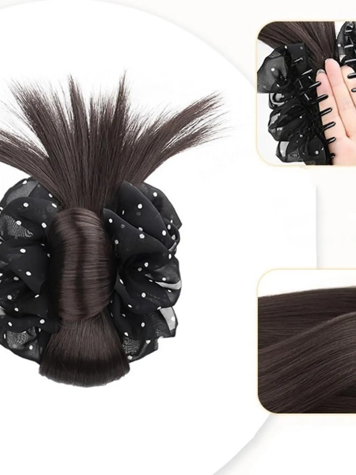 Elegant Low Messy Bun Claw Clip & Scrunchie, Natural Fluffy Chignon Hairpiece, Hair Accessories, Curly Hair Accessories, Hair Style Accessory