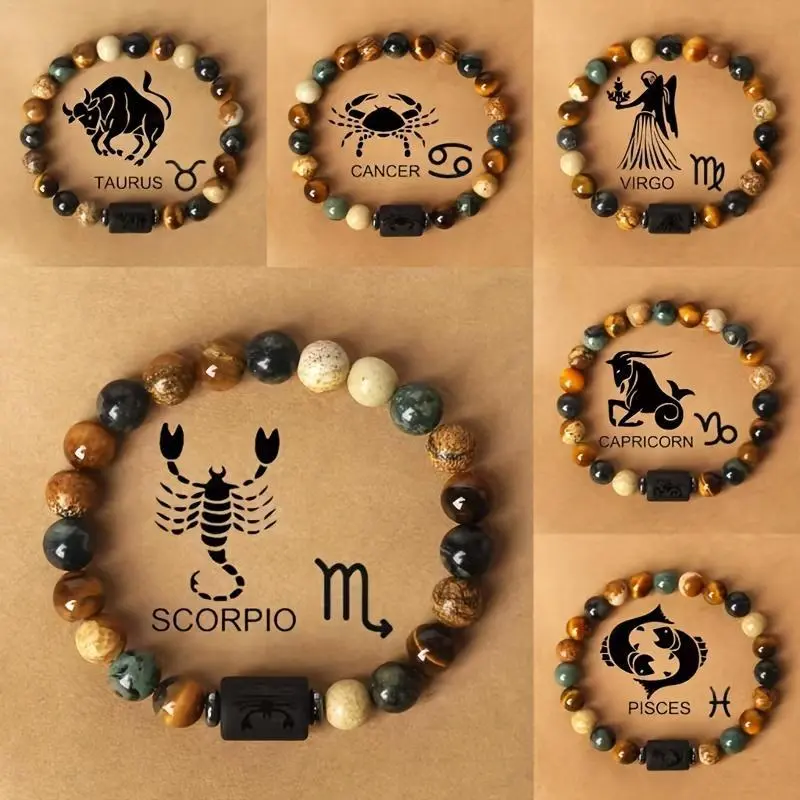 Stylish Zodiac Sign Natural Stone Beaded Bracelets for Men & Women - Unique Prayer & Blessing Accessory, Ideal Birthday Gift for Couples & Friends Stylish Zodiac Sign Natural Stone Beaded Bracelets for Men & Women - Unique Prayer & Blessing Accessory, Ideal Birthday Gift for Couples & Friends
