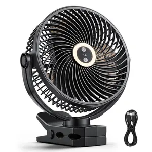 VEVOR Portable Clip Fan, Rechargeable Clip On Fan with Light, USB Port with 3 Speeds & Circulation Mode, Strong Airflow Sturdy Clamp, Long Runtime for Desk, Golf Cart,Outdoor Camping Treadmill,Black