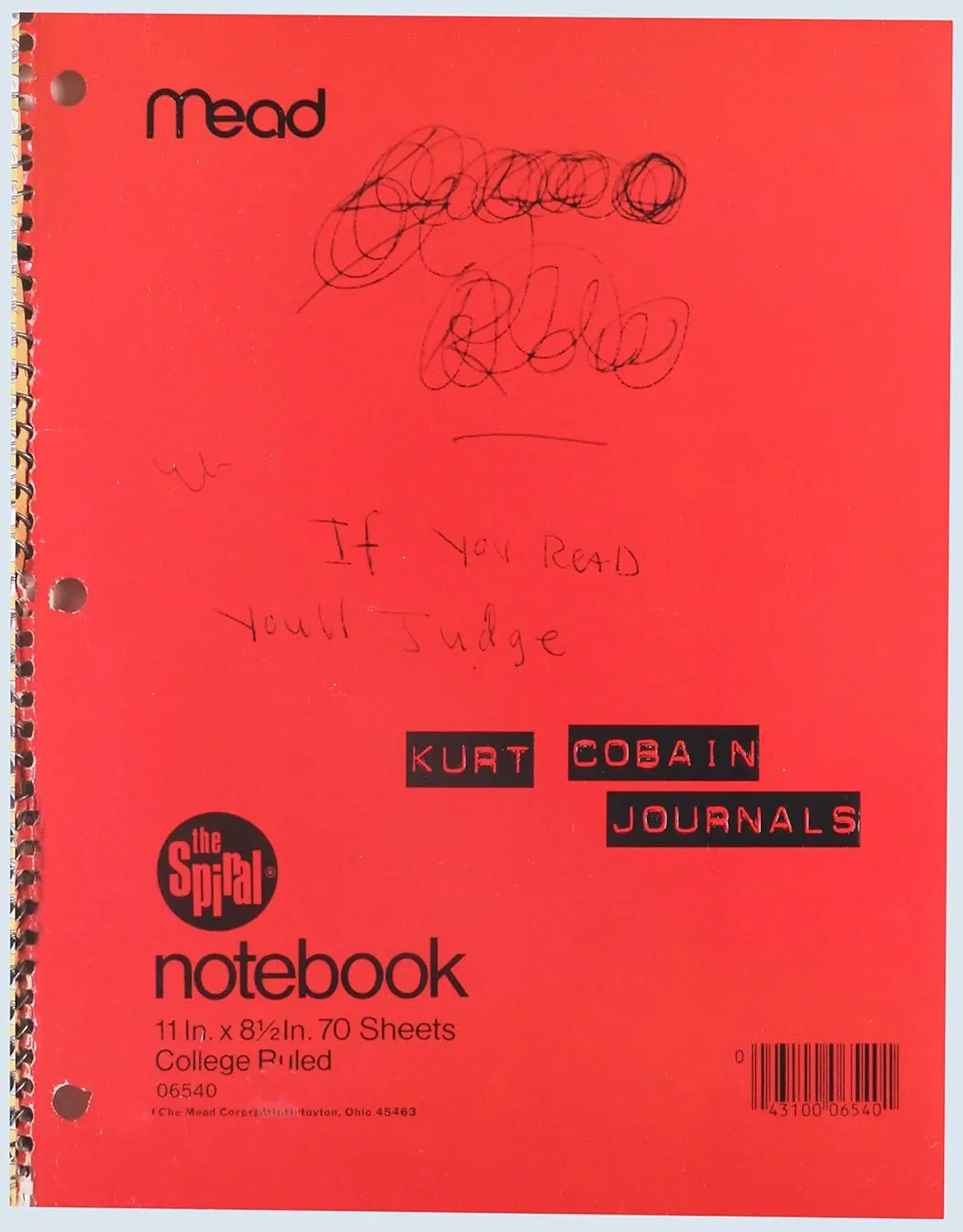 Mead Spiral Notebook Single Subject Col 11 x 8 1/2 70 Ct College Ruled Kurt Cobain Journals