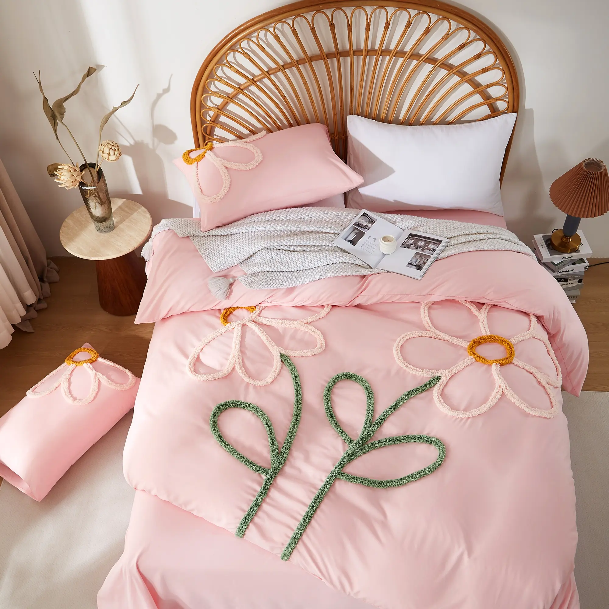 Little daisy pattern Decorative Duvet Cover Set, Boho Tufted Comforter Sets with Zipper Closure, Including1 Duvet Cover & 1/2 Pillowcase without Filler, Soft Comfortable Bedding Set for Home Bedroom