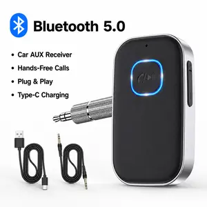 Bluetooth Receiver for Car, Noise Cancelling 3.5mm AUX Bluetooth Car Adapter, Wireless Audio Receiver for Home Stereo/Wired Headphones, Hands-Free Call, 16H Battery Life