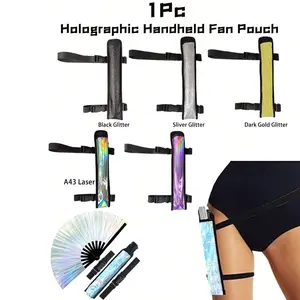 Holographic Handheld Fan Bag with Adjustable Strap, Reflective Laser Dance Fan Case, Party Accessory, Outdoor Activity Bag