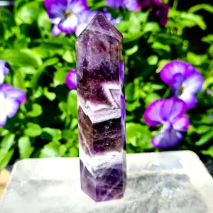 3.2''+ Natural Chevron Amethyst Crystal Big Tower Point Wand Reiki Chakra Specimens Obelisk Gifts Mineral Home Decoration Gift