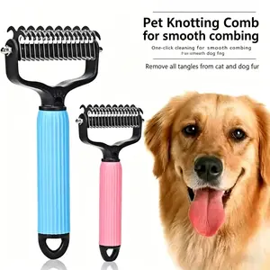 Pet Detangling Comb, Double-Sided Grooming Brush for Dogs & Cats, One-Click Clean Undercoat Rake for Shedding Mats hair tamer