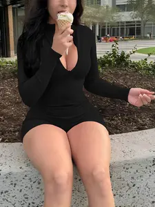 Women's Sexy Slim-Fit Long Sleeve Zipper Jumpsuit, Casual Sporty One-Piece, Perfect for Fitness & Gym Wear, Skinny Jumpsuit