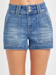 RISEN Full Size High Rise Patched Front Pocket Shorts Plus Size