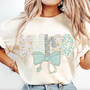 Nurse Floral Coquette T-Shirt, Nurse Boho Floral Tee, Everyday Outfit, Stethoscope Bow Shirt, Preppy Nurse Shirt, Checkered Hoodie, Nurse Gift For Her