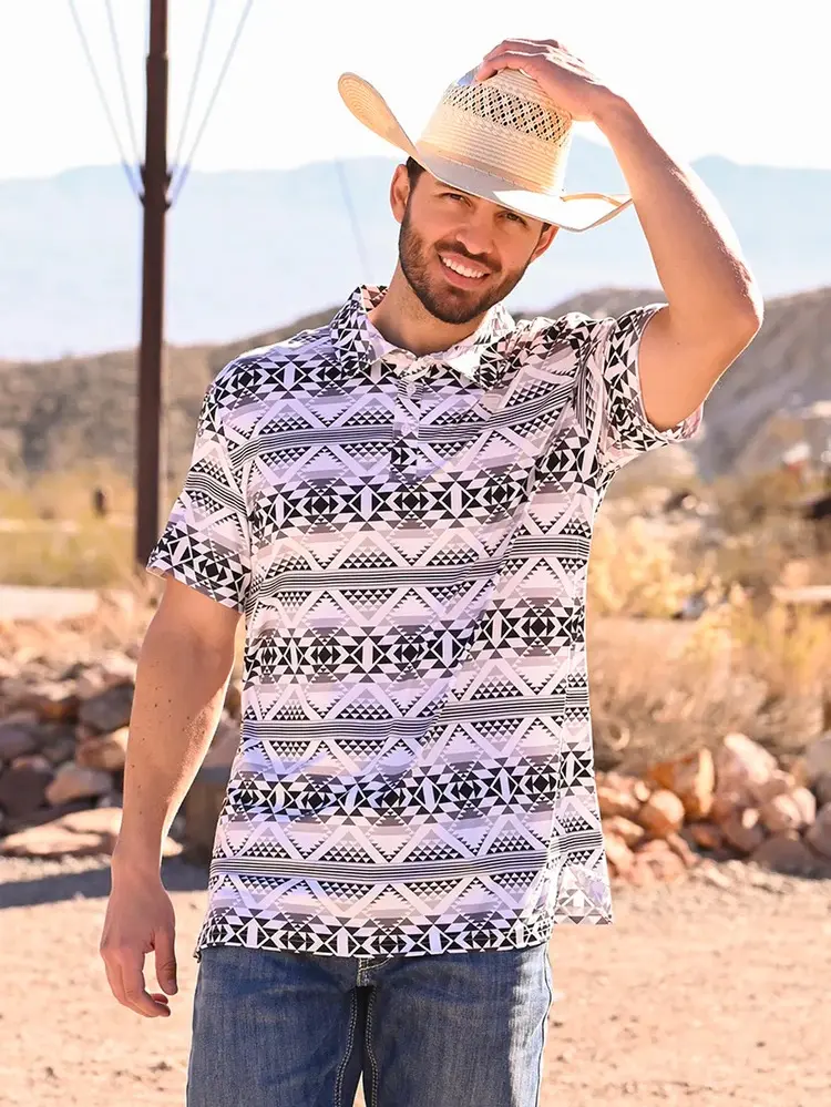 Black & White Southwestern Aztec Print Polo Vexil Brand  , Athletic Short Sleeve Collegiate Shirt Showing Clean Team Spirit, Golf Polo Shirt, Men's Short Sleeve Polo, 3D All Over Print Shirt