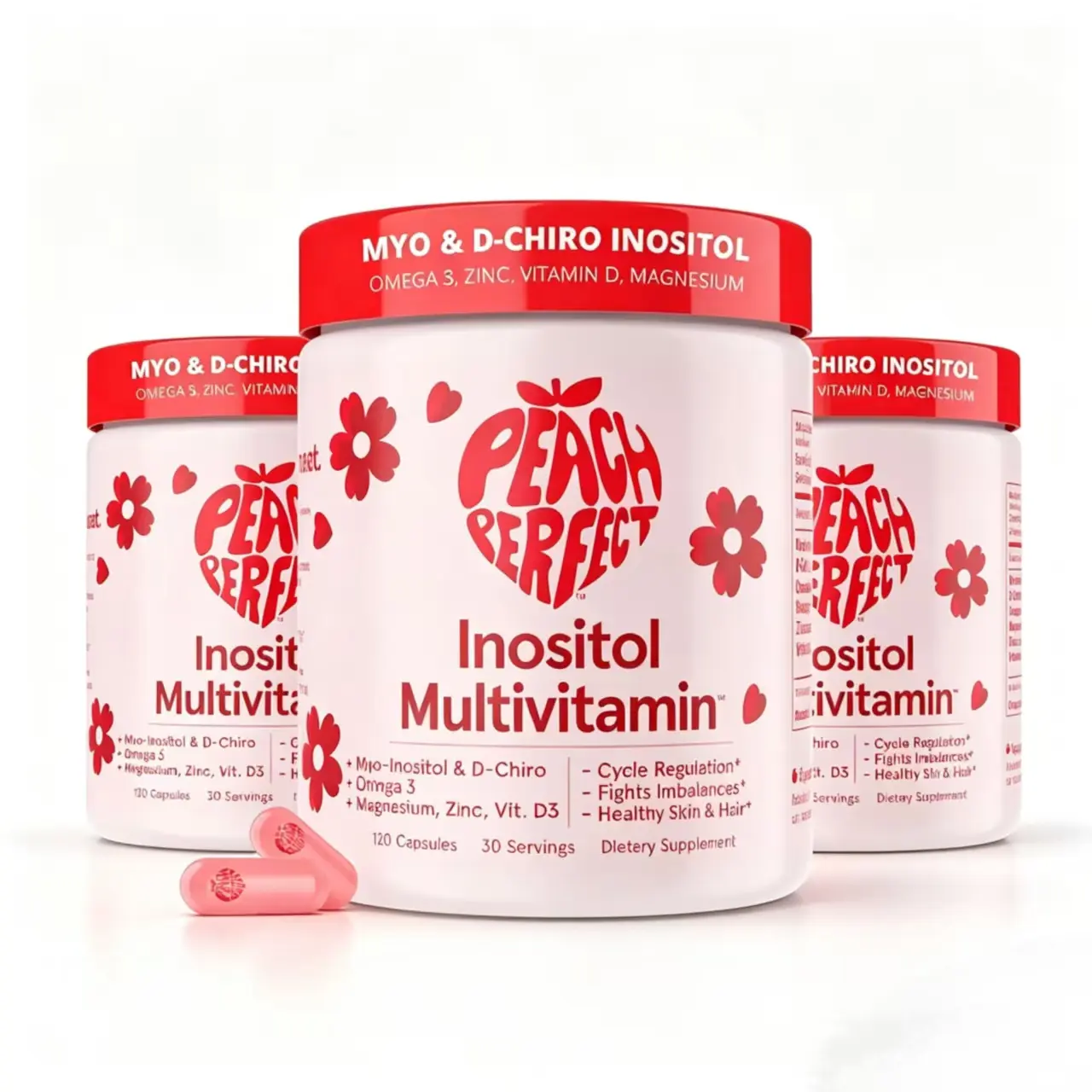 Peach Perfect Inositol Multivitamin - Peach Perfect Myo-Inositol, D-Chiro Inositol, Omega 3 Fitness Healthcare