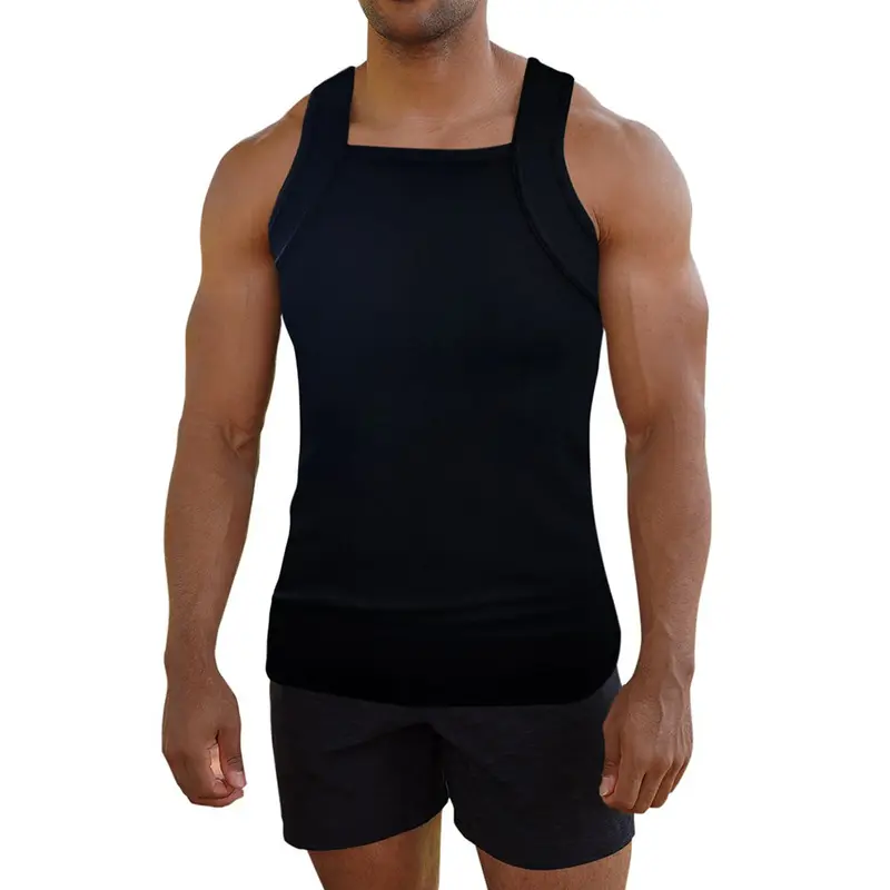 Men's Square Cut G-Unit Tank Top - Cotton-Spandex Breathable Strapped Garment, Solid Sports Vest Sleeveless Athletic Shirt