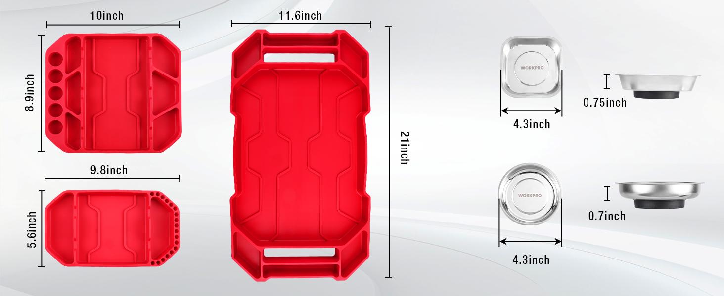 #backtoschool WORKPRO 5-Piece Non-Slip Tool Tray Set, 3-Piece Silicone Flexible Tools Organizers and 2-Piece Magnetic Parts Tool Tray, Tool Mat, Tool Holder, Tool Storage (Only Parts Tray Magnetic)