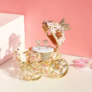Pink Cherry Blossom Rabbit Carriage Jewelry Box - Enamel & Alloy, Magnetic Closure, Elegant Gift for Rings, Necklaces, Earrings Organiser Metal