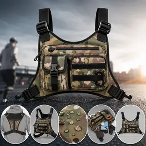 Tactical Chest Bag for Men, Outdoor Camo Chest Rig Bag with Adjustable Straps, Multi-Pocket Utility Vest Pack for Hiking Camping Fishing Travel