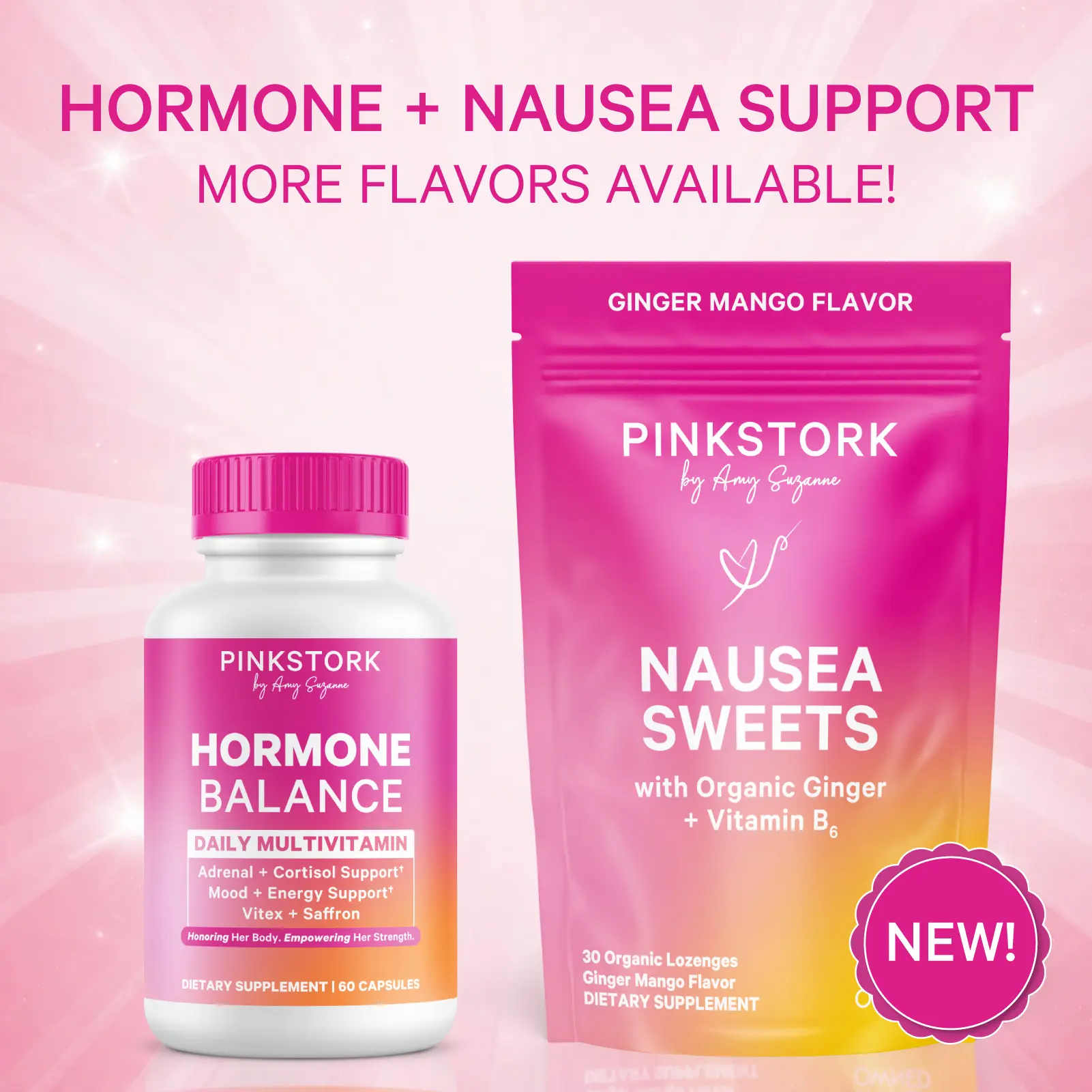 Pink Stork Hormone + Nausea Support Duo for Women | Saffron, Vitex, Ginger, B6