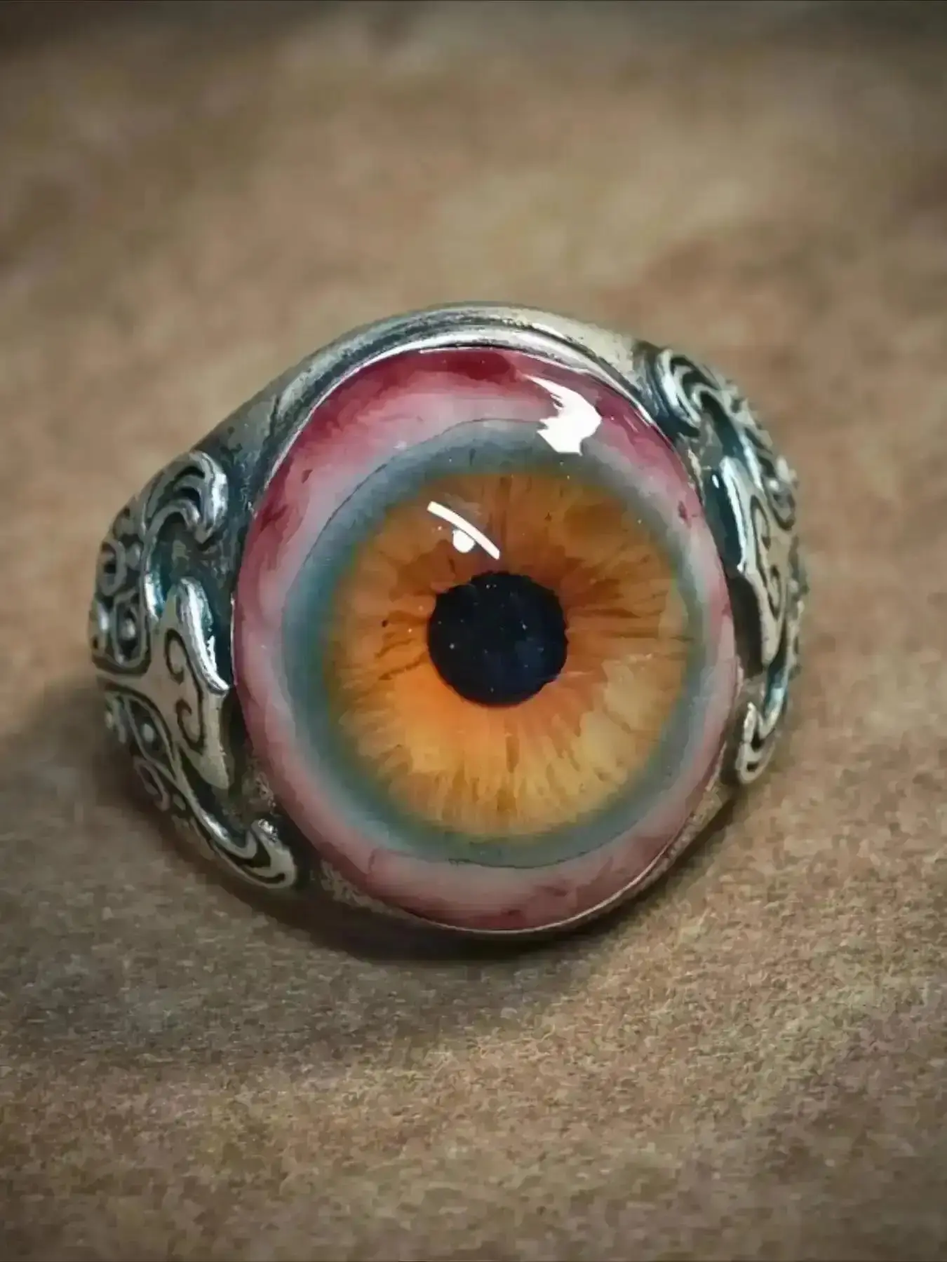 Gothic Eye Ring Realistic Iris Design with Adjustable Size, Dark Legend Amulet Statement for Men Women, Durable Unisex Jewelry Daily Wear Halloween, Accessory Expressive Effect Ideal Gift F Exquisite Chic Elegant Modern