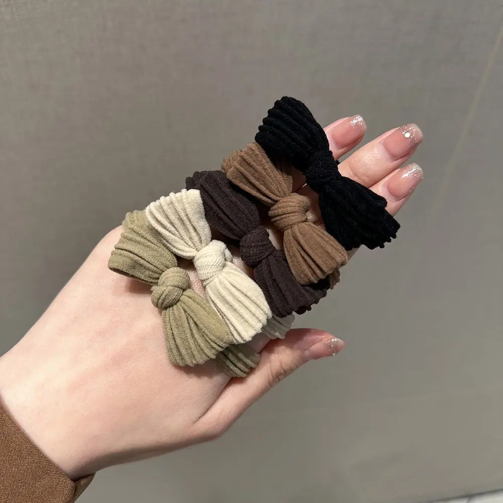 5pcs Knit Bow Hair Ties, Elastic Ponytail Holders, Minimalist Hair Accessories for Daily Wear, Dates, Lounge Looks & Fall Winter Outfits