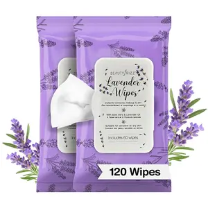BeautyFrizz Lavender Face Wipes - Gentle Makeup Remover Wipes for Women - Anti-Aging Facial Cleansing Wipes with Aloe, Castor Oil, Vitamin A and E - Extra Soft - Moisturizing Wipes - 120 pcs