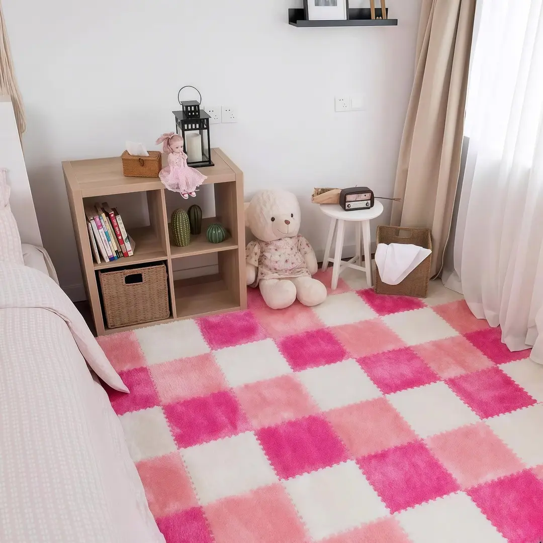 24-piece set of luxury plush interlocking carpet tiles, non-toxic foam carpet tiles, suitable for infants and toddlers, non-slip, EVA foam interlocking floor tiles, suitable for floors and nurseries