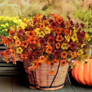20pcs Outdoor Artificial Flowers, UV Resistant Faux Fall Plants, Fake Flowers for Outside Porch Garden Decor, Fade Resistant Realistic Autumn Silk Floral