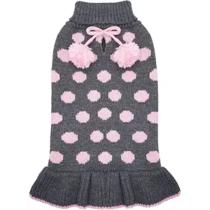 KYEESE Dog Sweaters with Leash Hole for Small Dogs Turtleneck Dog Sweater Dress for Girl Polka Dot Knit Pullover Doggie Sweater Warm Pet Sweater kyeese