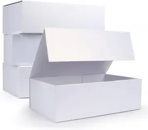 4 Pack 12x8x4 White  Boxes with  , Large Collapsible  Wrap Box  Clourse for Presents, Mothers Day, Birthday, Wedding, Bridesmaid Groomsman Proposal Box