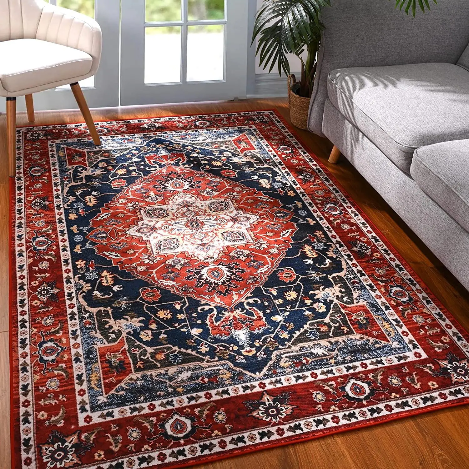 Lochas Boho Area Rug Vintage Tribal Carpet Anti-Slip Rug Washable Persian Carpet for Living Room Bedroom