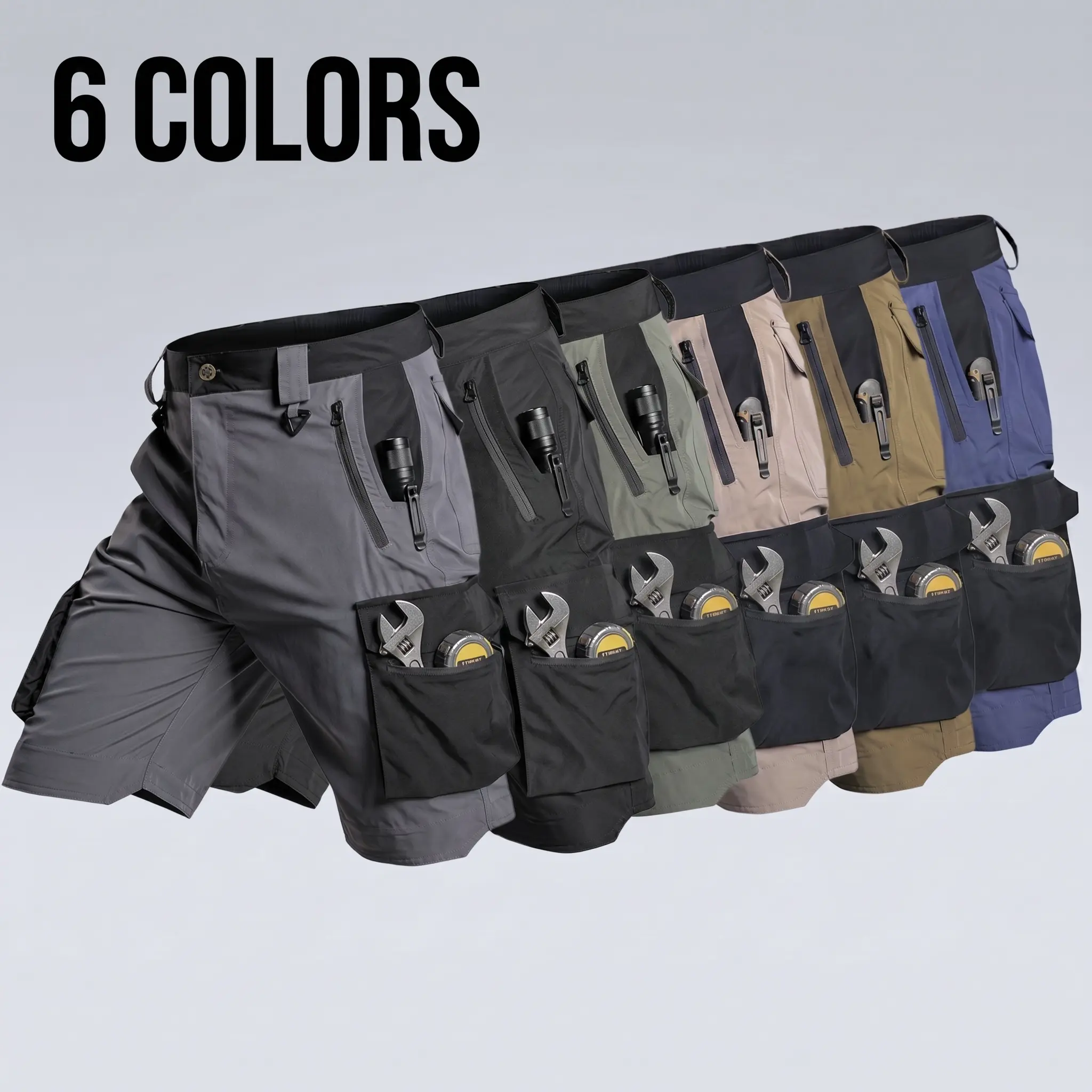 Men’s Tactical Cargo Shorts – Solid color, durable casual shorts with multiple pockets including zippered pockets, regular fit, suitable for outdoor activities, hiking, and everyday wear