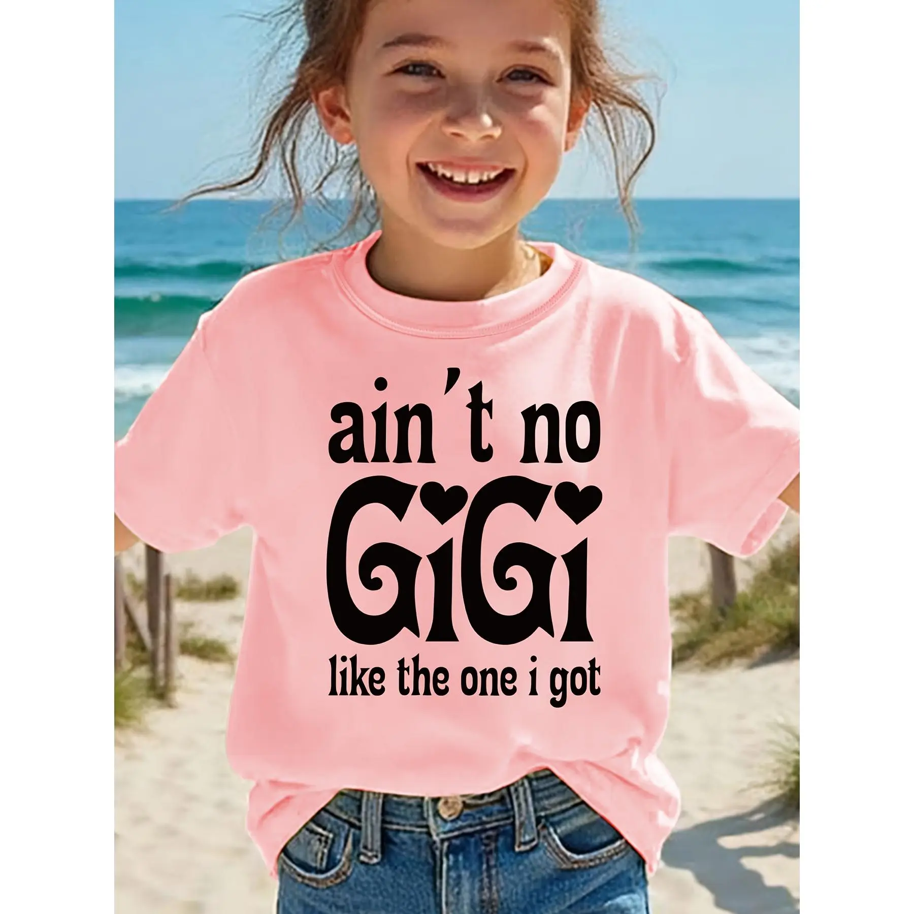 Summer Fashion Girls' Short Sleeve T-Shirt "AIN'T NO GIGI LIKE THE ONE I GOT" Letter Print Casual Top Cute Cotton Tee Cotton Graphic Tee Funny Meme Tee Essential Tee