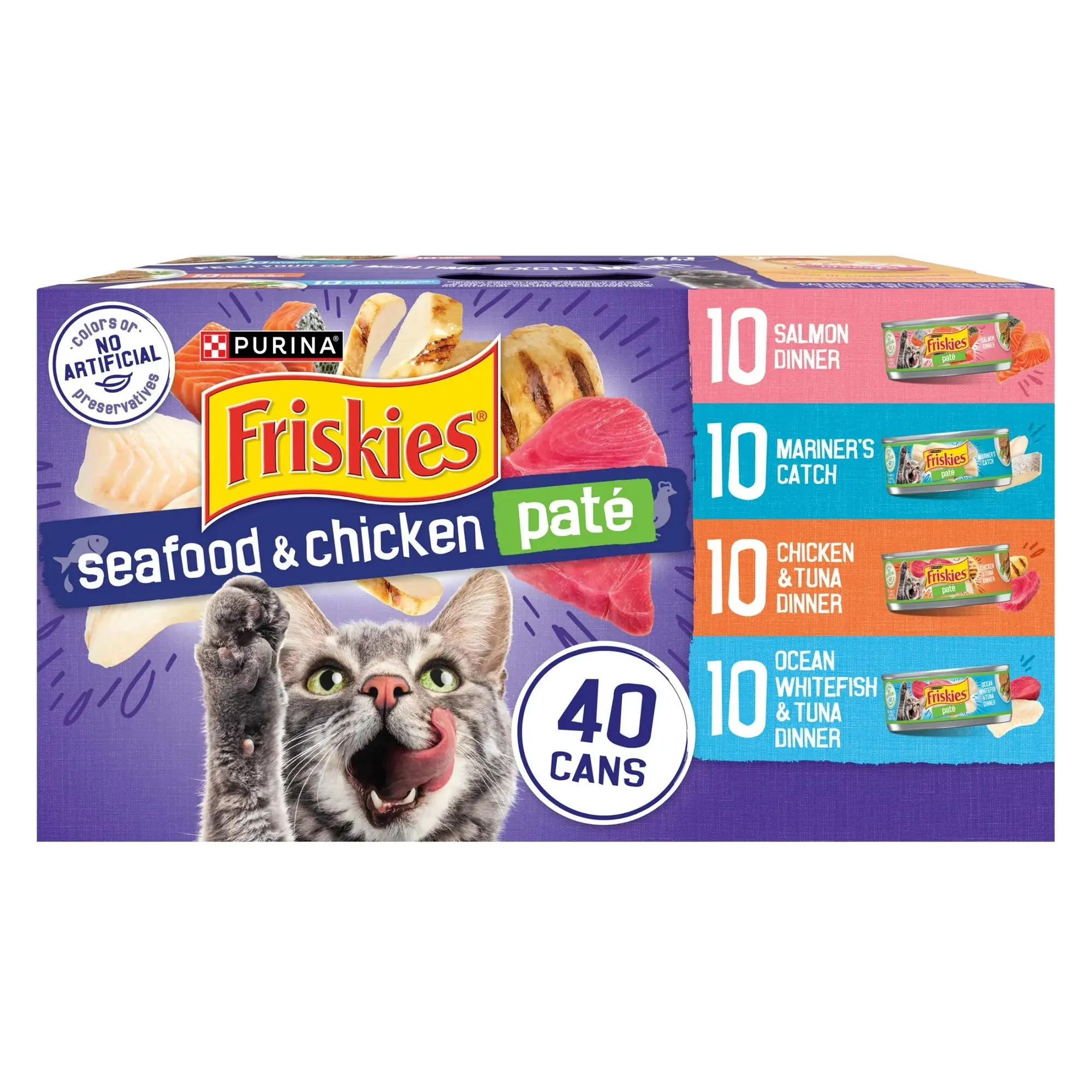 Purina Friskies Pate Soft Seafood and Chicken Variety Pack Wet Cat Food 5.5 oz Cans 40 Pack