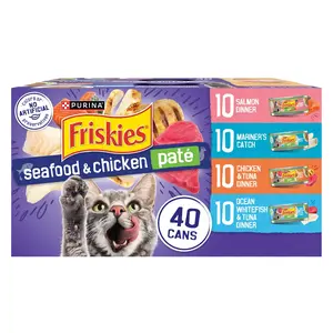 Purina Friskies Pate Soft Seafood and Chicken Variety Pack Wet Cat Food 5.5 oz Cans 40 Pack
