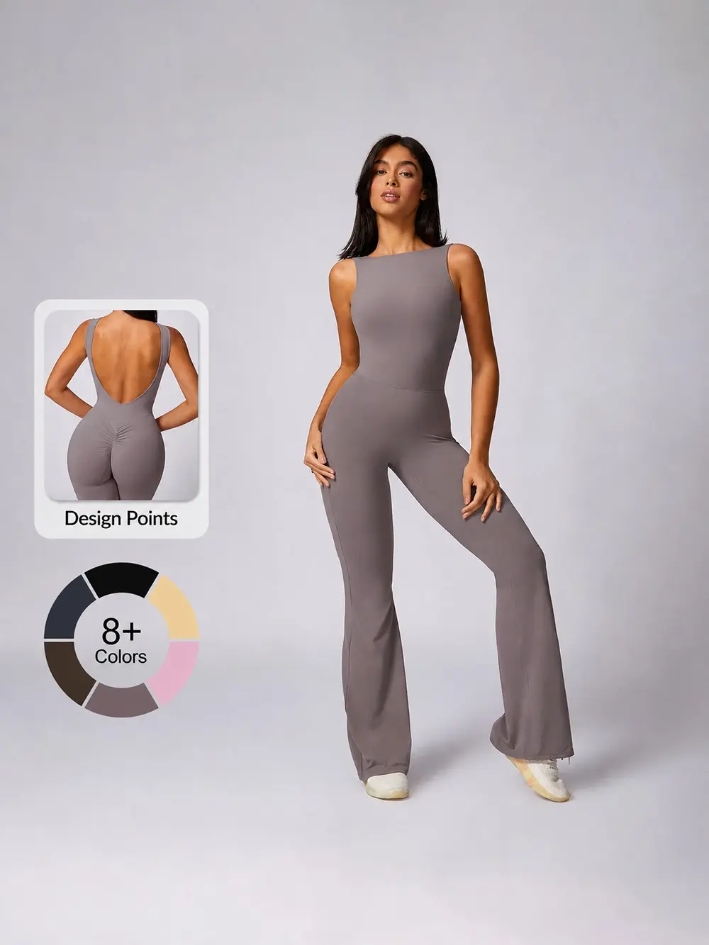 Women's Fashion Stretch Yoga Jumpsuit, Sleeveless Backless Flare Leg Workout Overalls with Tummy Control and Butt-Lifting, 8+ Colors, Pants, Wide-Leg Pants, Body-Fit Jumpsuits & Rompers, Elevated Jumpsuits & Rompers