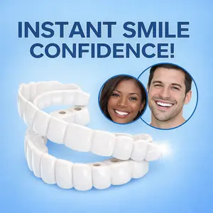 [3 PACK] Temporary Teeth Repair Kit Adjustable Snap On Smile Veneers, Natural White Comfortable Moldable False Teeth Braces Set for Oral Stain Remover & Missing Tooth Gap Correction