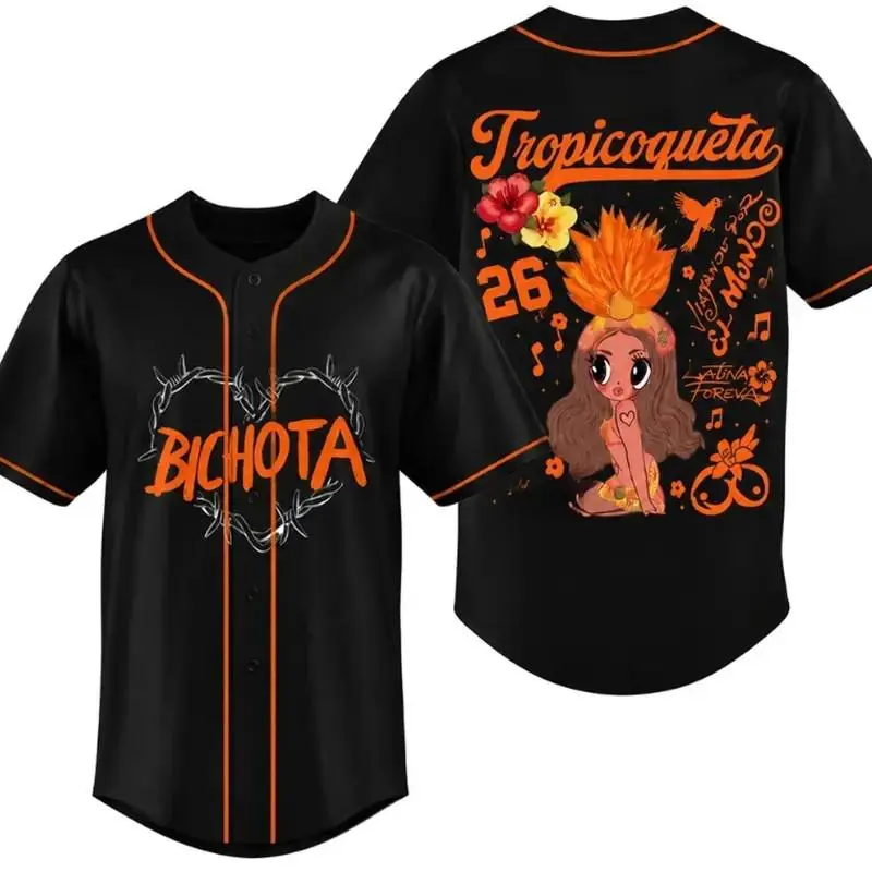 Viajando Por El Mundo Tour Button Down Shirt, Tropicoqueta Girl Doll 2026 Baseball Jersey, Latin Music Concert Fan Apparel