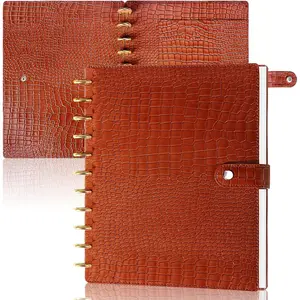 8.5*11in PU Leather Discbound Cover & Disc Set, 11 Pcs 1in Discbound Discs, Notebook Planner Accessories For Office, Brown (Book Not Included)